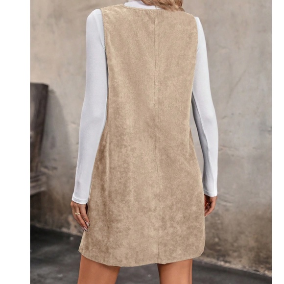 Solid Corduroy Pockets V neck Mini Dress - Picture 7 of 9